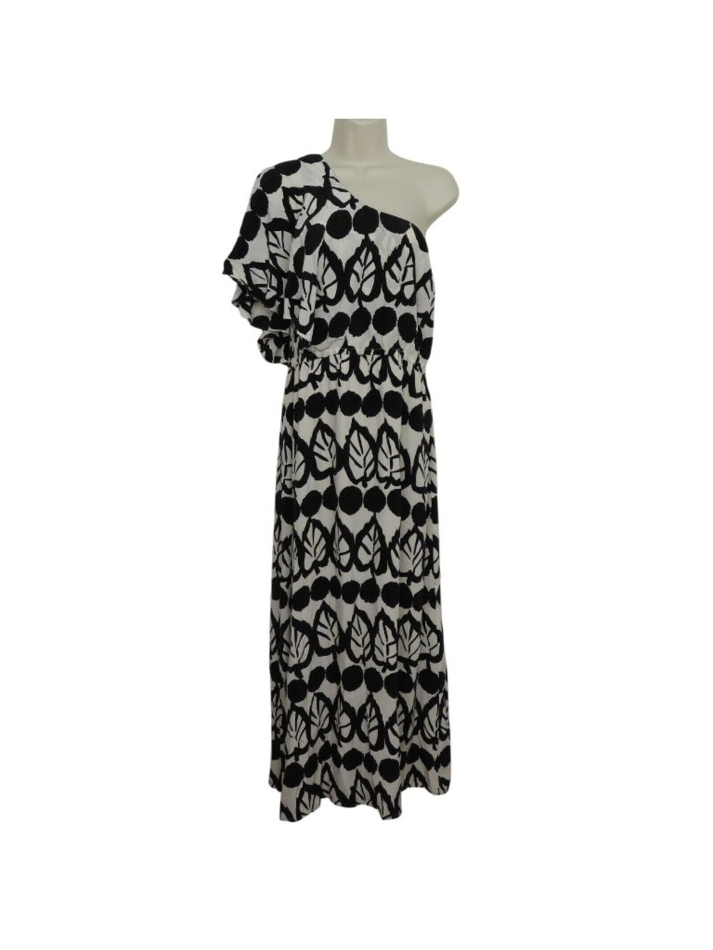 Frock by Tracy Reese Womens 6 One Shoulder Tribal Leaf Pattern Maxi Dress Silk